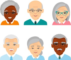 Collection of various faces of international age man, woman.
