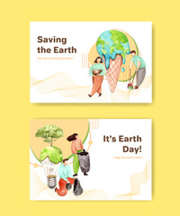 Facebook template with Earth day  concept design for social media and community watercolor illustration