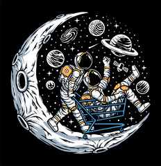Astronauts having fun on the moon illustration