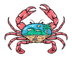 Beach view inside the crab illustration