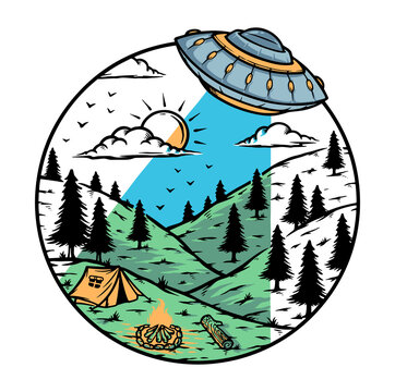 Alien Invasion On The Mountain Illustration