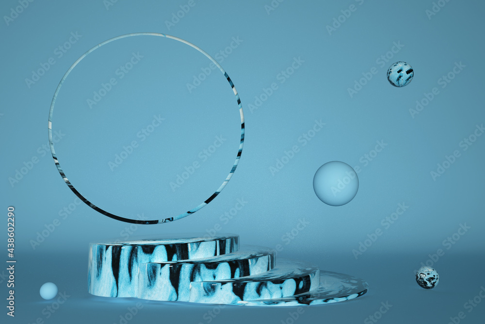 Poster light blue background 3d marble podium studio with empty pedestal and minimal geometric scene, abstr