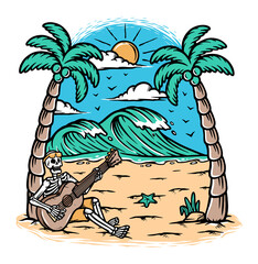 Playing guitar on the beach illustration
