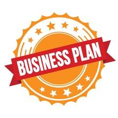 BUSINESS PLAN text on red orange ribbon stamp.