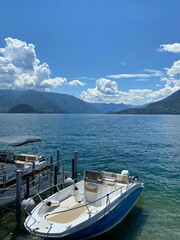 City of Varenna, Italy. A picturesque tourist spot in the mountains. Beautiful city, sunny day. A commune in Italy, located in the Lombardy region, in the province of Lecco.