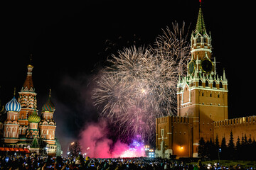 Fireworks on Red Square near the Kremlin in Moscow for the New Year