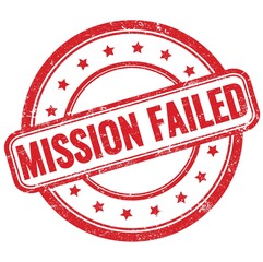 MISSION FAILED text on red grungy round rubber stamp.