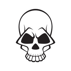 Black and white human skull icon. Symbol or emblem for logo or tattoo.