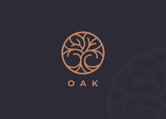 Oak tree circle line icon. Abstract round plant nature symbol. Vector illustration.