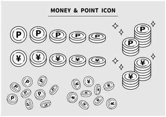 ポイント　お金　日本円　ポイ活　アイコン　白黒