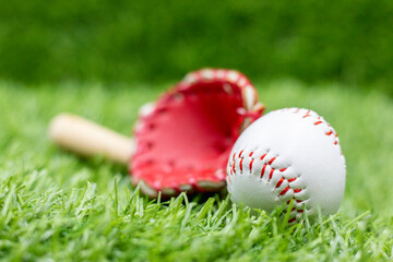 Baseball is on green grass