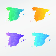 Spain Low Poly Map Clip Art Design. Geometric Polygon Graphic National Icon. Vector Illustration Symbol.