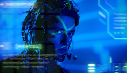 handsome cyberpunk in neon