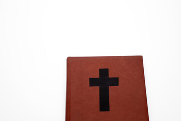 Obraz premium Thr Old brown holy Bible. Leather Bible with Cross on cover
