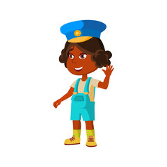 girl kid train captain player play in game with friends cartoon vector. girl kid train captain player play in game with friends character. isolated flat cartoon illustration