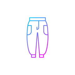 Joggers gradient linear vector icon. Trackpants for women. Sweatpants for men. Unisex trousers. Sporty outfit. Thin line color symbols. Modern style pictogram. Vector isolated outline drawing