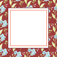 Floral frame in watercolor with forget me not.For postcard,notepad,photoalbum.