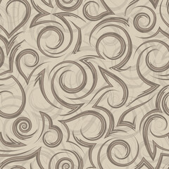 Vector beige geometric seamless pattern of flowing spirals curls and corners.Vector pastel color geometric seamless texture of smooth and broken lines.Stylized beige pattern of water flow or waves.
