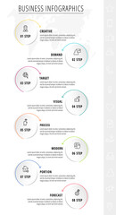 Infographic circles with arrows. Vector business concept of 8 steps by step, options, squares. Template with eight ways for diagram, web, banner, presentations, flowchart, content, levels, chart