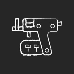 Piercing gun chalk white icon on dark background. Special instrument for making holes in body skin. Injecting jewellery in human body. Modern style. Isolated vector chalkboard illustration on black
