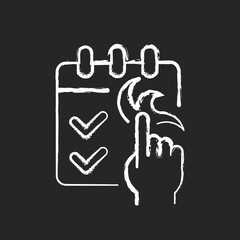 No booking required chalk white icon on dark background. Tattoo session in professional salon. Contact tattoo masters. Getting new painting on body. Isolated vector chalkboard illustration on black