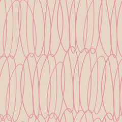 Abstract scribble seamless pattern. Hand drawn, Bubblegum pink continuous line art. 