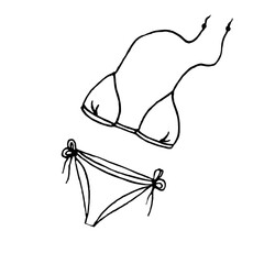 Doodle two-piece swimsuit on a white background.Vector composition can be used in summer designs,textiles.