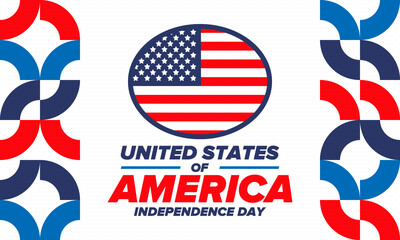 Independence Day in United States of America. The Fourth of July. Happy national holiday, celebrated annual in July 4. American flag. Country freedom day. Patriotic event design. Vector poster