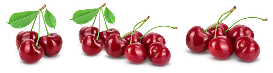 red sweet cherry isolated on white background with full depth of field. Set collection
