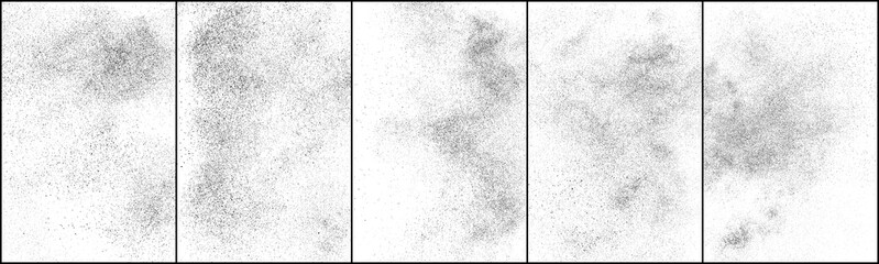 Set of distressed black texture. Dark grainy texture on white background. Dust overlay textured. Grain noise particles. Rusted white effect. Halftone vector illustration, Eps 10.