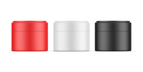 Cosmetic cream jars mock up template on isolated white background, skin care product package, 3d illustration