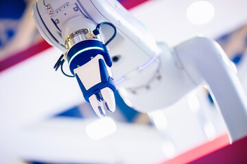 Automatic machine robot arm tool in manufacture factory. Concept smart Industrial 4.0 technology