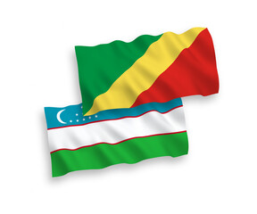 Flags of Republic of the Congo and Uzbekistan on a white background