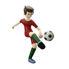 3d character render football/soccer player kick the ball