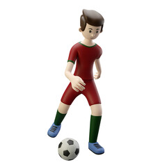 3d character render football/soccer player kick the ball