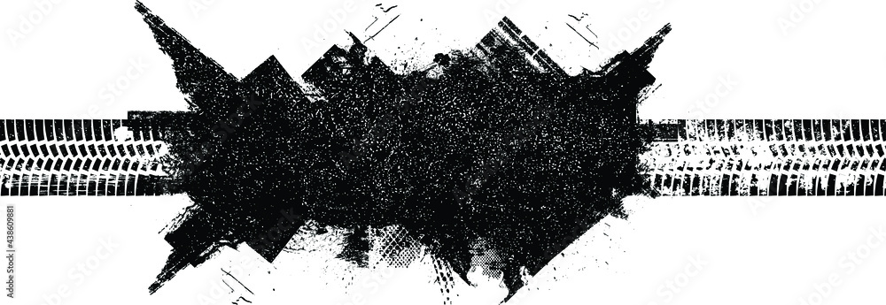 Poster vector print textured tire track . design element . car tread silhouette . mud splash grunge texture