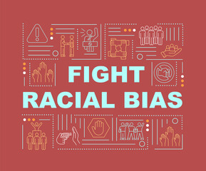 Obraz premium Fight racial bias word concepts banner. Social rights protection. Infographics with linear icons on red background. Isolated creative typography. Vector outline color illustration with text