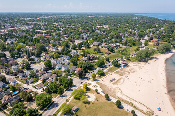 Aerial view of Deland Park (North Beach) and residential area in Sheboygan WI
