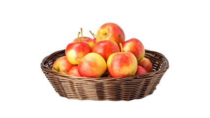 Red apple in a basket on a white background.