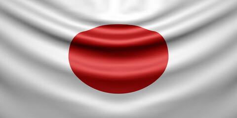 Hanging wavy national flag of Japan with texture. 3d render.