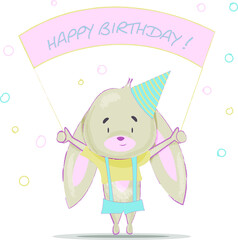 happy birthday card happy bunny with poster