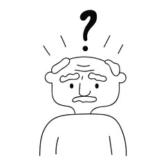 Outline vector illustration. Old man suffering from dementia. 