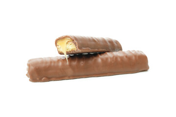 Tasty candy bars isolated on white background