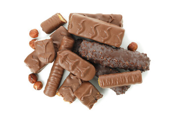 Tasty candy bars isolated on white background