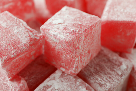 Delicious turkish delight cubes, close up and selective focus