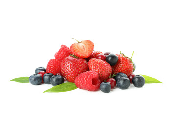 Delicious berry mix isolated on white background