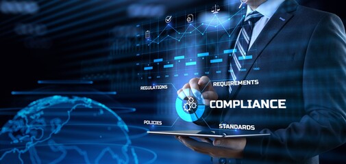 Compliance rules regulation policy law. Business technology concept.