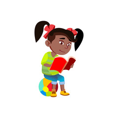 african girl sitting on ball reading book cartoon vector. african girl sitting on ball reading book character. isolated flat cartoon illustration