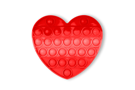Red Pop It Antistress game fidget. Pop Fidget Sensory Toy for Autism Special Needs Stress Relief in form of heart. Silicone Pressure Relieving Toy in form of heart for Kids, Children, Adults