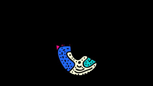 Letter C. Transparent Alpha channel. 4K video. Colorful bright multi-colored contrasting cartoon doodle symbol, ornament. Unique font animated isolated. Capital Letter C for logo, education, kids game